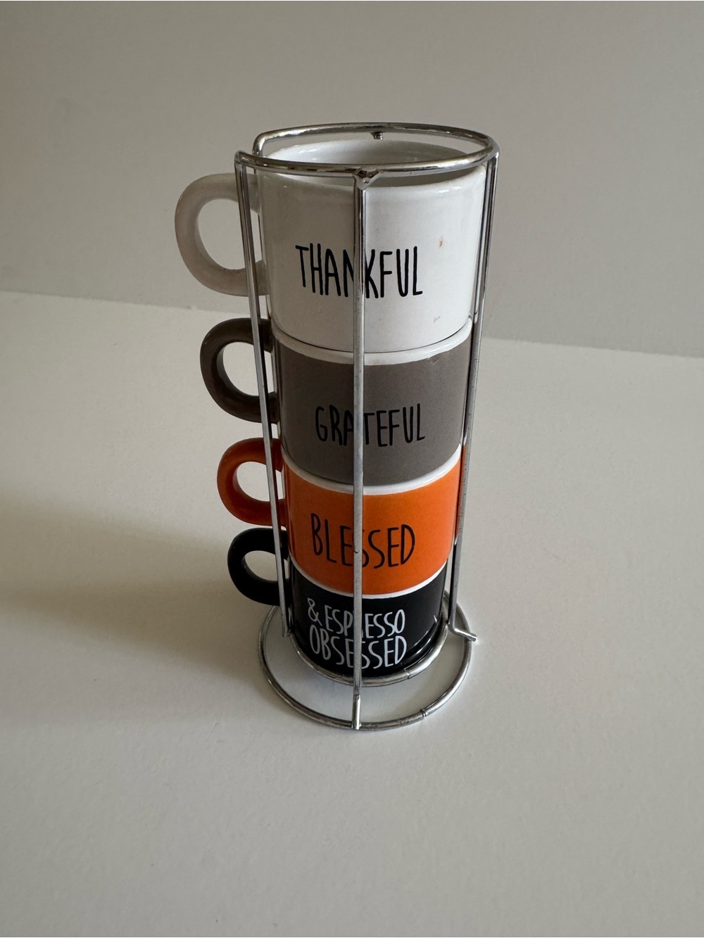 Home Essentials Stackable Mugs Set - White, Gray, Orange, Black